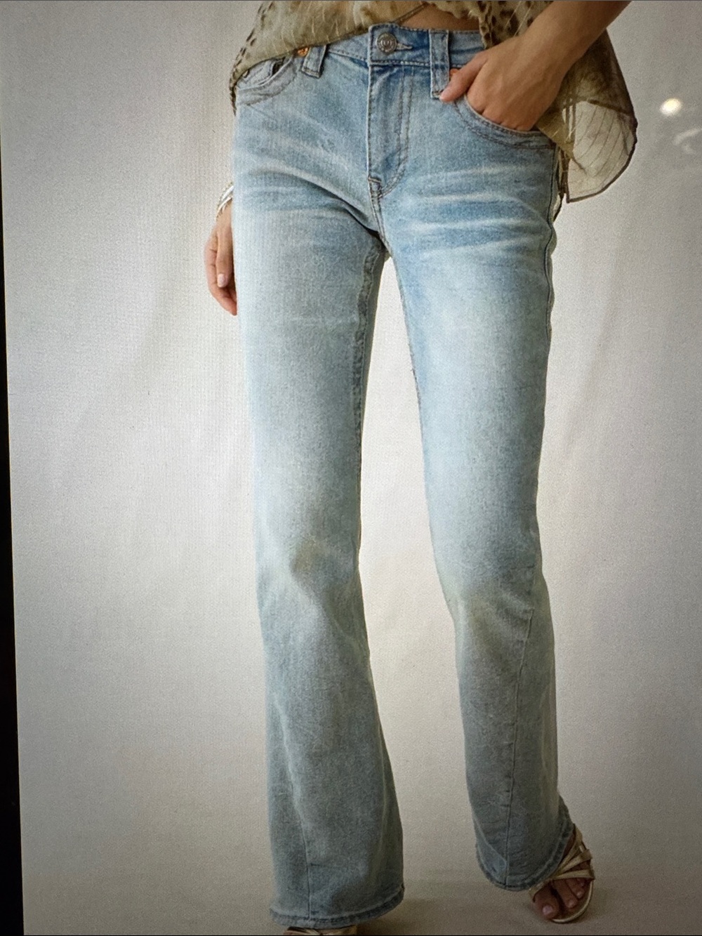 True Religion Joey Twisted Seam Super T Flap Low-Rise Flare Jeans